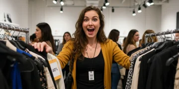 Woman finding designer clothes at a 2025 sample sale