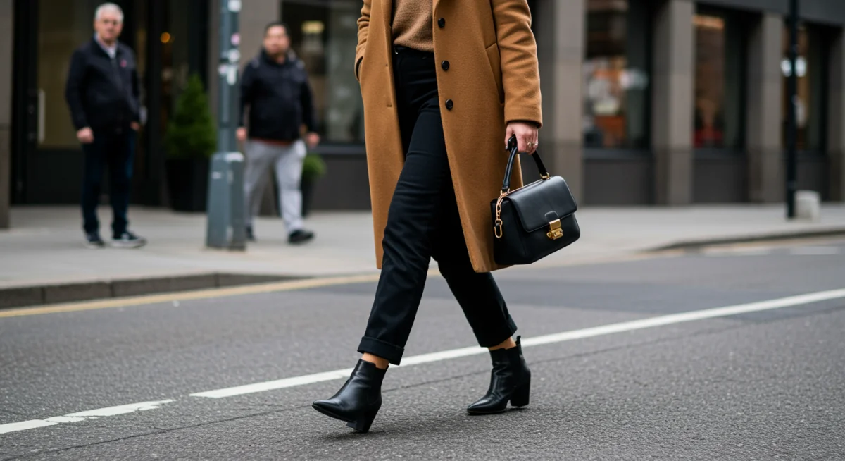 Stylish person showcasing balanced warm and cool tones in a modern outfit