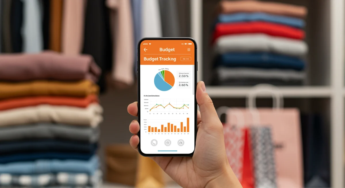 Hand using budgeting app for smart shopping