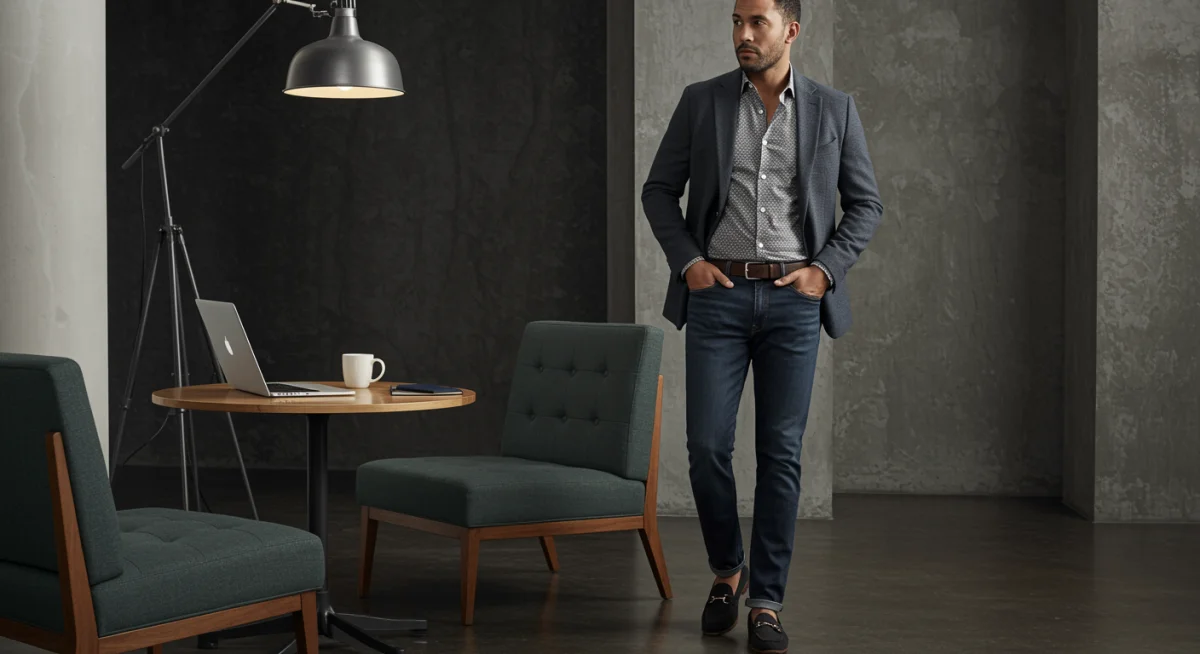 Professional man in business casual attire in a modern office.