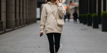 Woman in chic athleisure outfit, blending comfort and style on a city street.