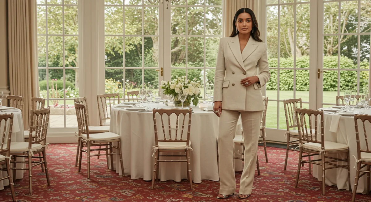 Celebrity in tailored pantsuit for a daytime event, 2025 fashion