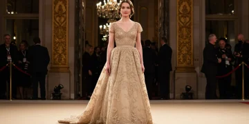 Celebrity on red carpet in elegant vintage gown, showcasing timeless fashion