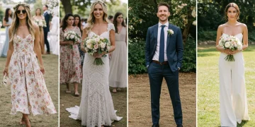Celebrities in elegant wedding guest attire for 2025 events, featuring diverse styles and sophisticated fashion.