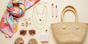 Collection of chic spring accessories under $50, including scarves, jewelry, bags, and sunglasses.