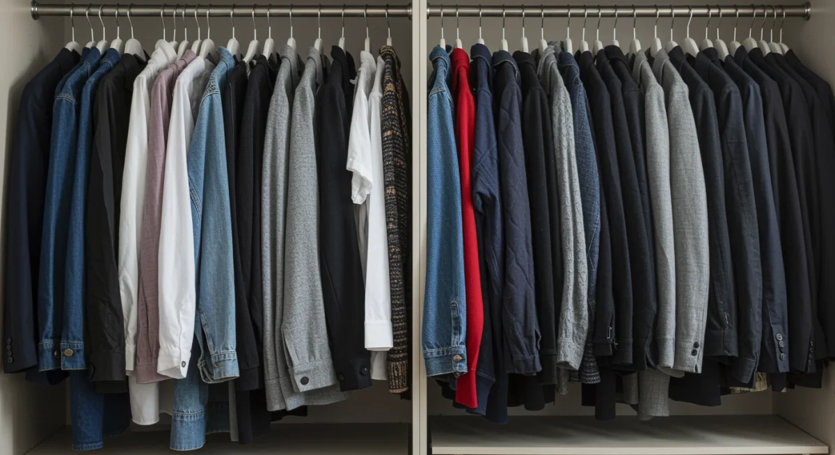 Organized closet with versatile, high-quality fashion pieces