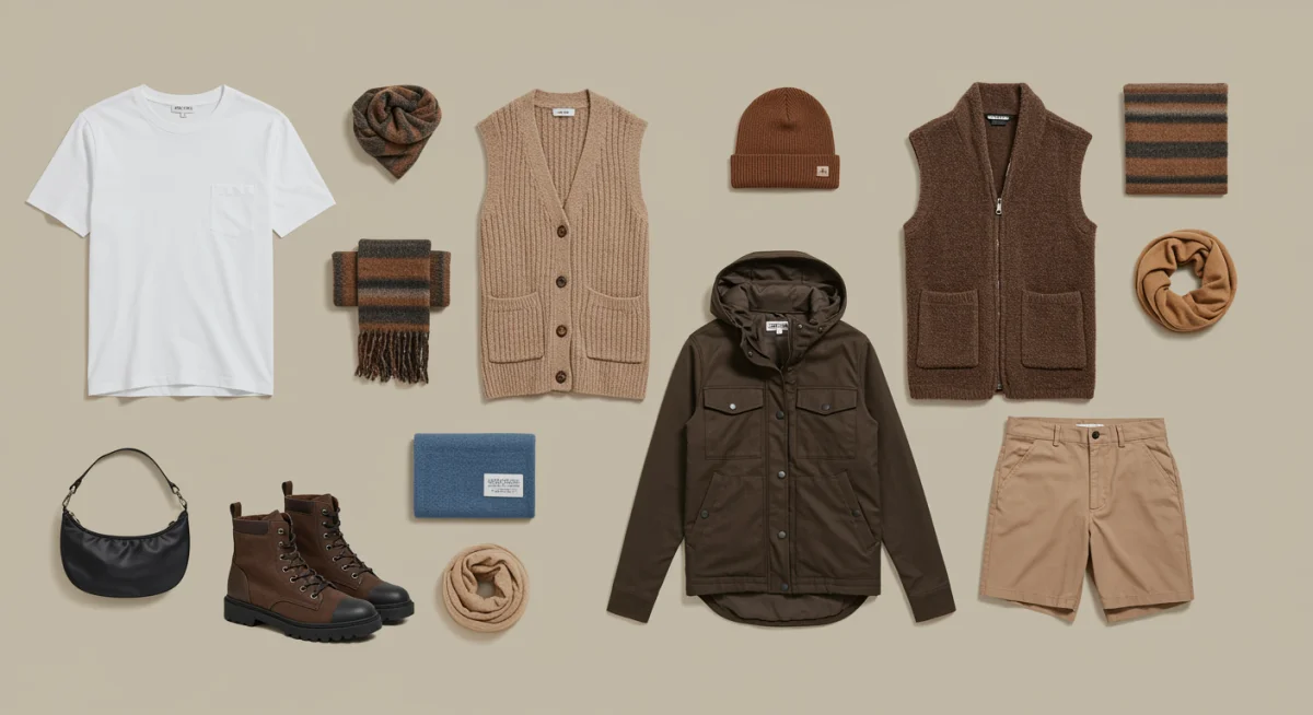 Fall 2025 capsule wardrobe flat lay for layering