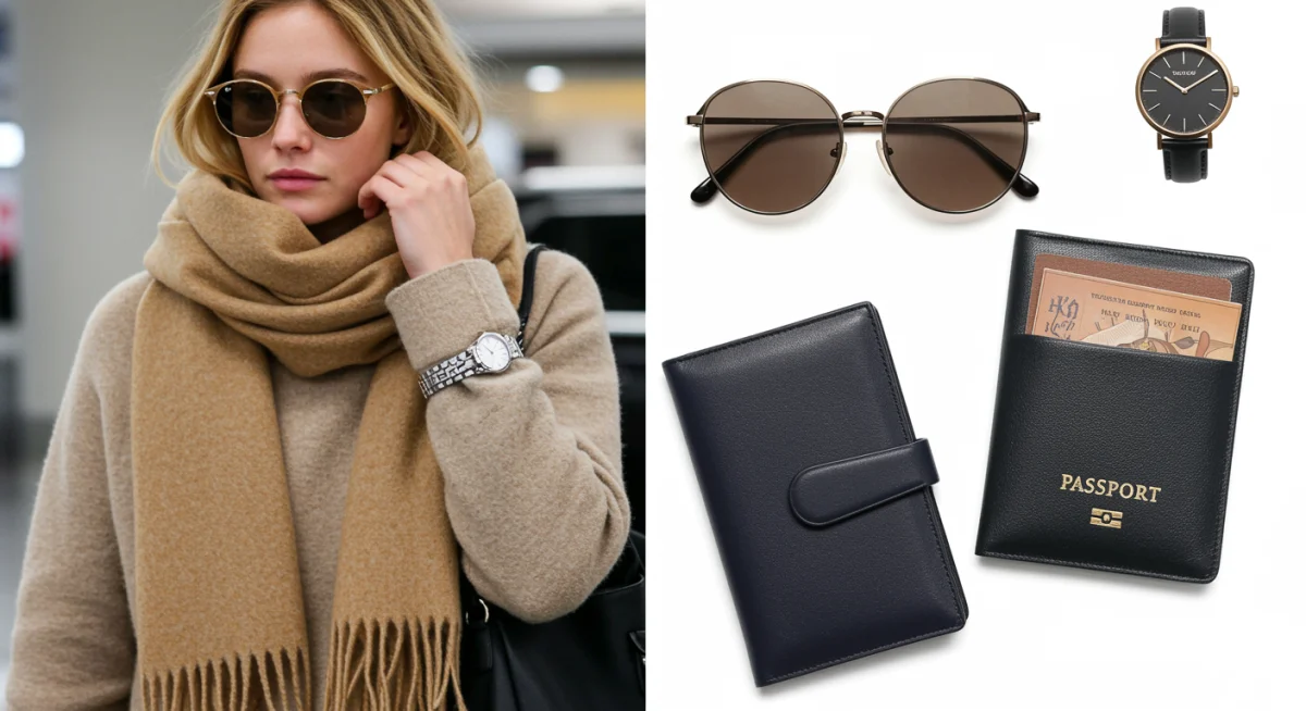 Stylish travel accessories luxury airport fashion