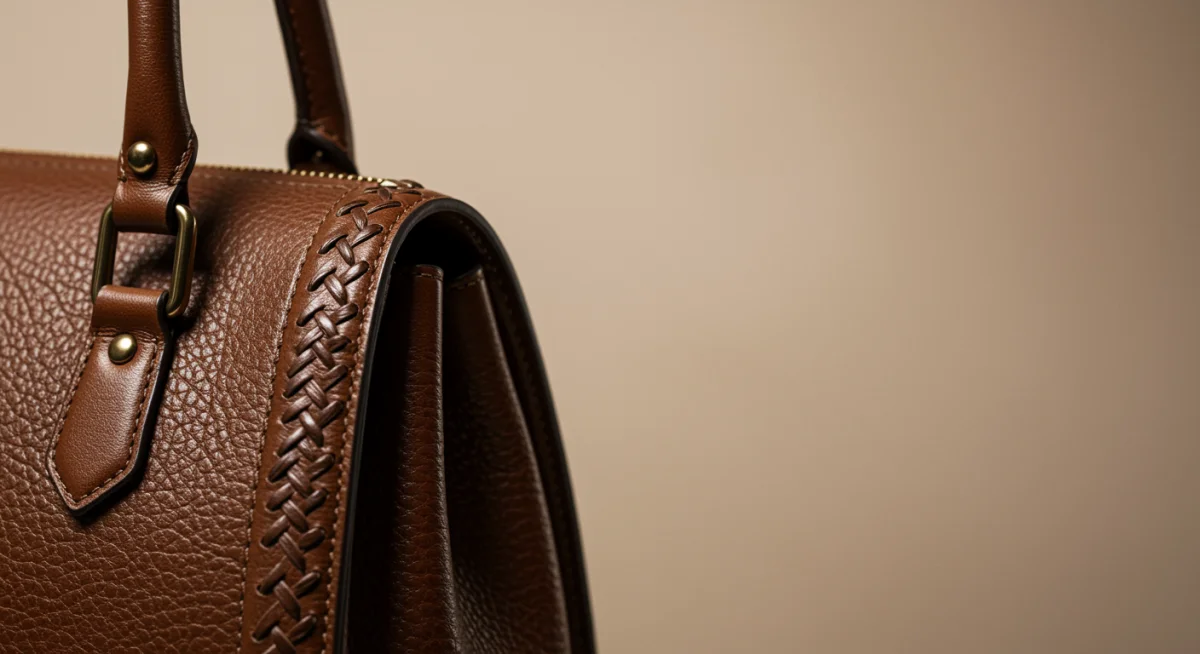 Close-up of a high-quality leather handbag, emphasizing craftsmanship.