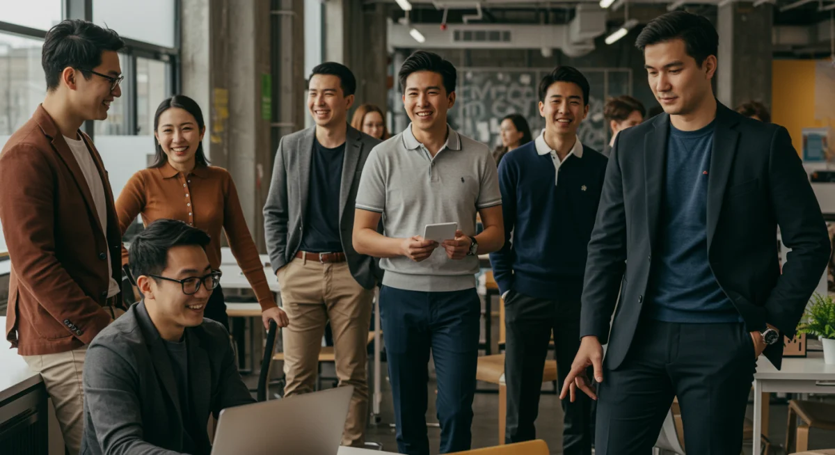 Diverse professionals in modern smart casual office attire