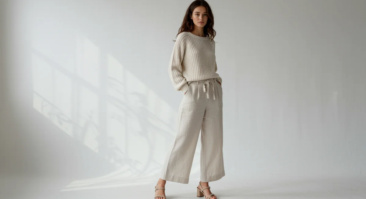 Woman in elegant monochromatic spring outfit