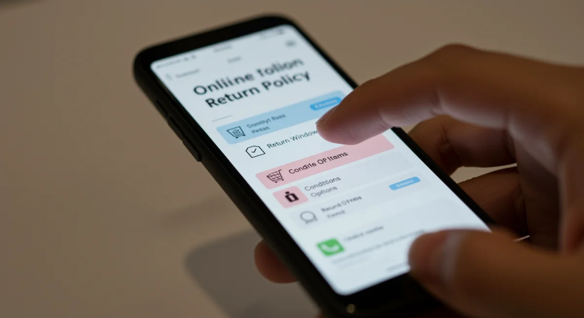 Reviewing online return policy on smartphone
