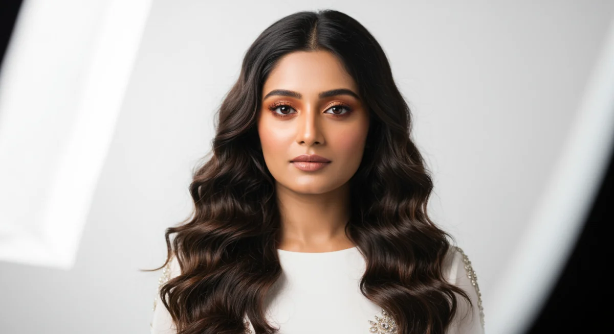 Celebrity with soft waves and monochromatic makeup