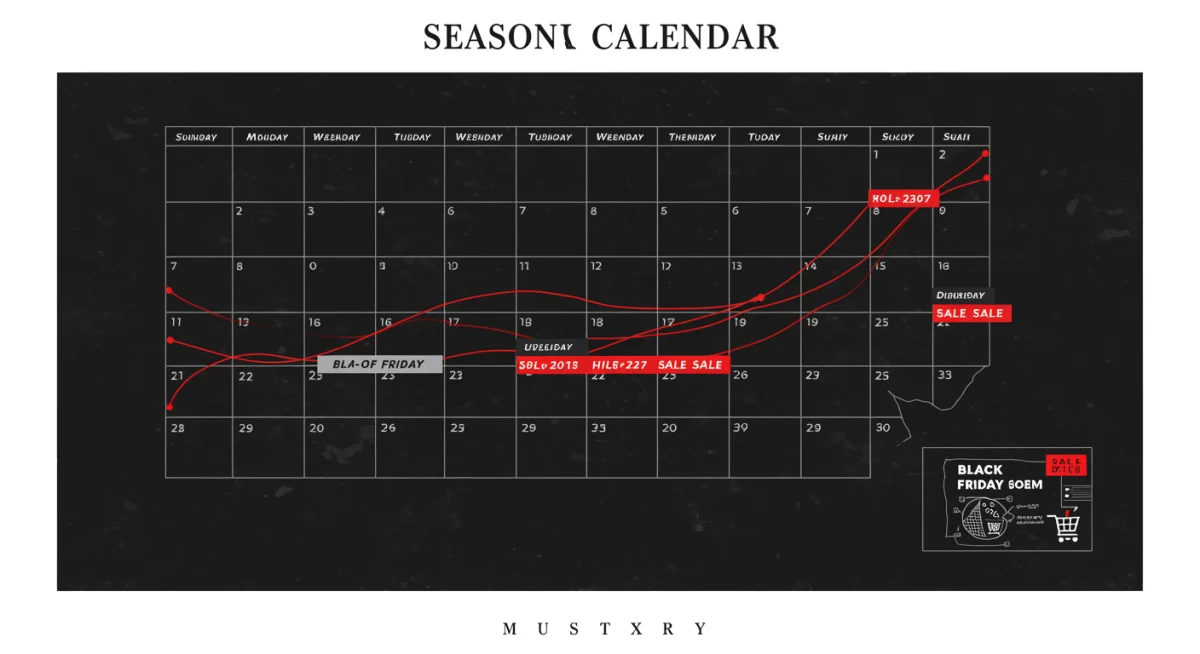 Seasonal fashion calendar highlighting key sales events and discount periods.