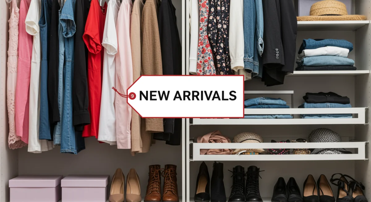 Organized wardrobe with new fashion items