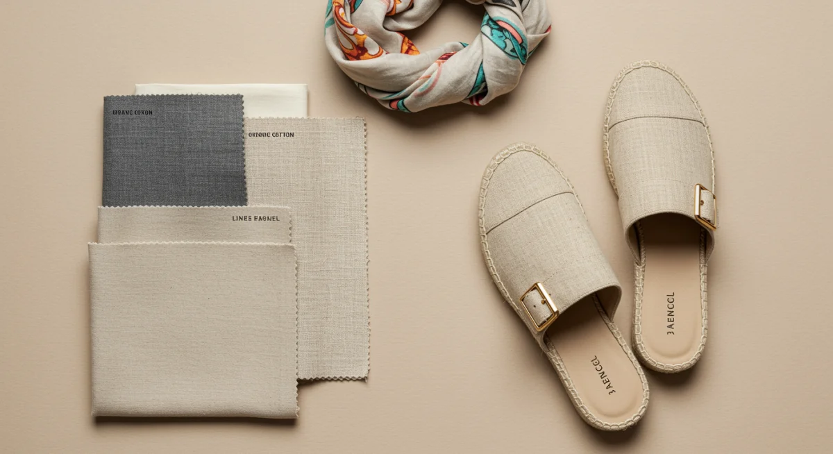 Sustainable fabrics and summer accessories flat lay