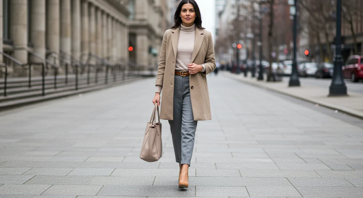 Woman showcasing a versatile mix and match outfit in an urban environment.