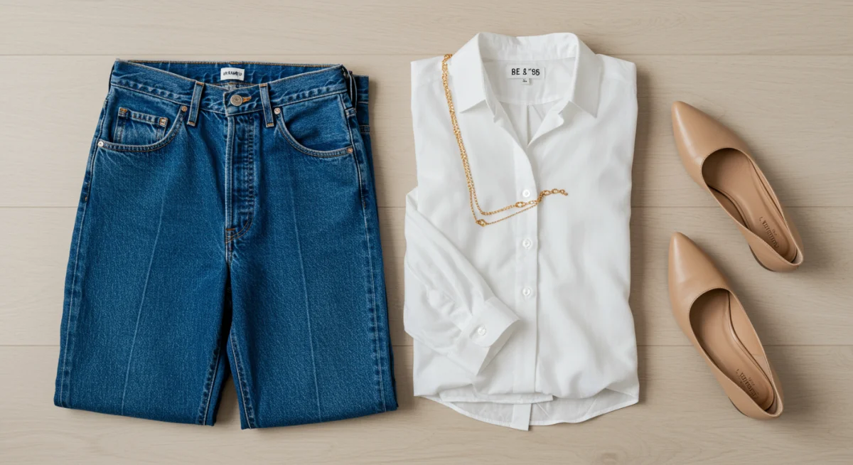Vintage wide-leg jeans with white shirt and accessories