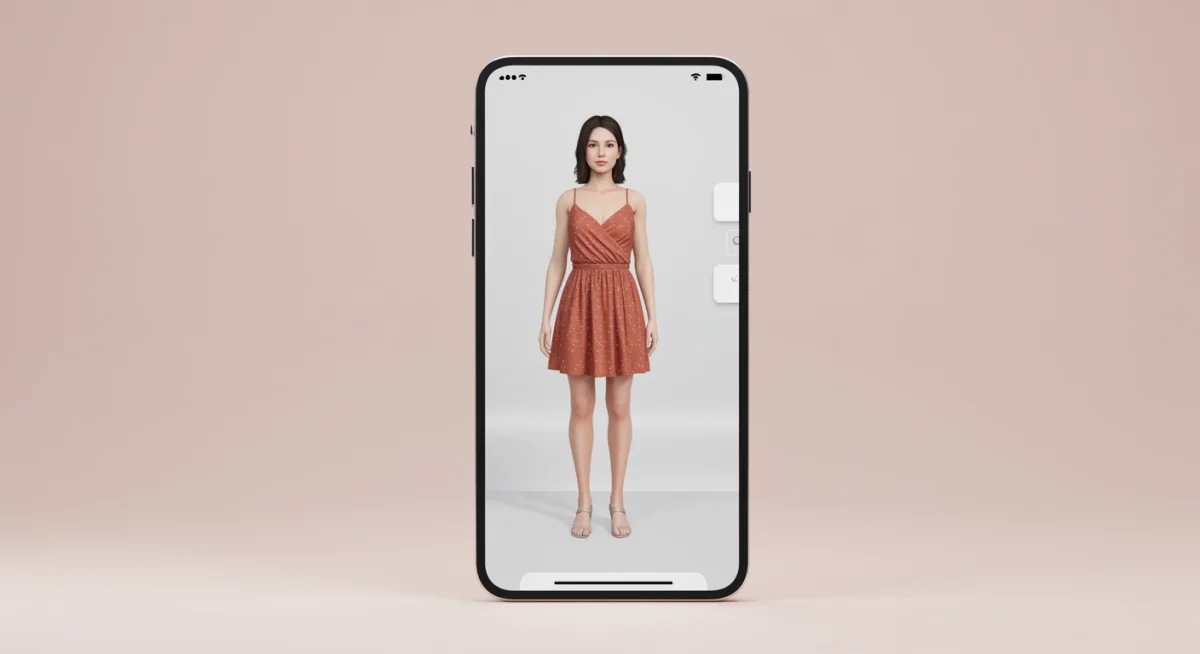 Virtual try-on app displaying clothing on an avatar