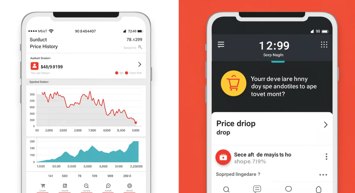 Comparison of shopping app interfaces showing price history and real-time deal alerts