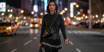 Woman demonstrating advanced layering and texture mixing in urban fashion