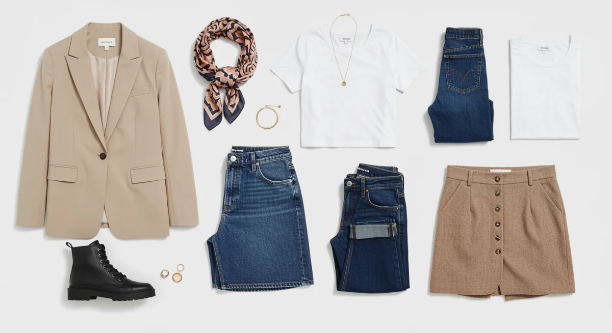 Capsule wardrobe essentials laid out neatly for planning